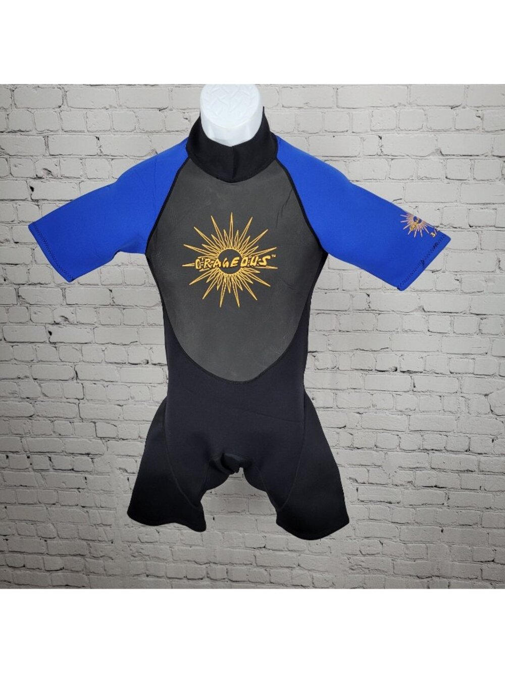 O'Rageous Black Blue 3/2mm Short Sleeve Shorty Springsuit Wetsuit Medium M